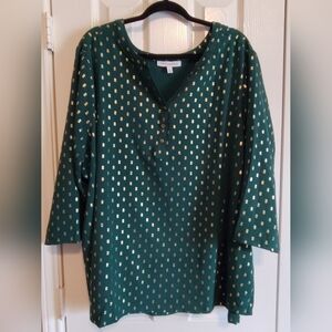 Chico's Green Boxy 3/4 Sleeve Blouse